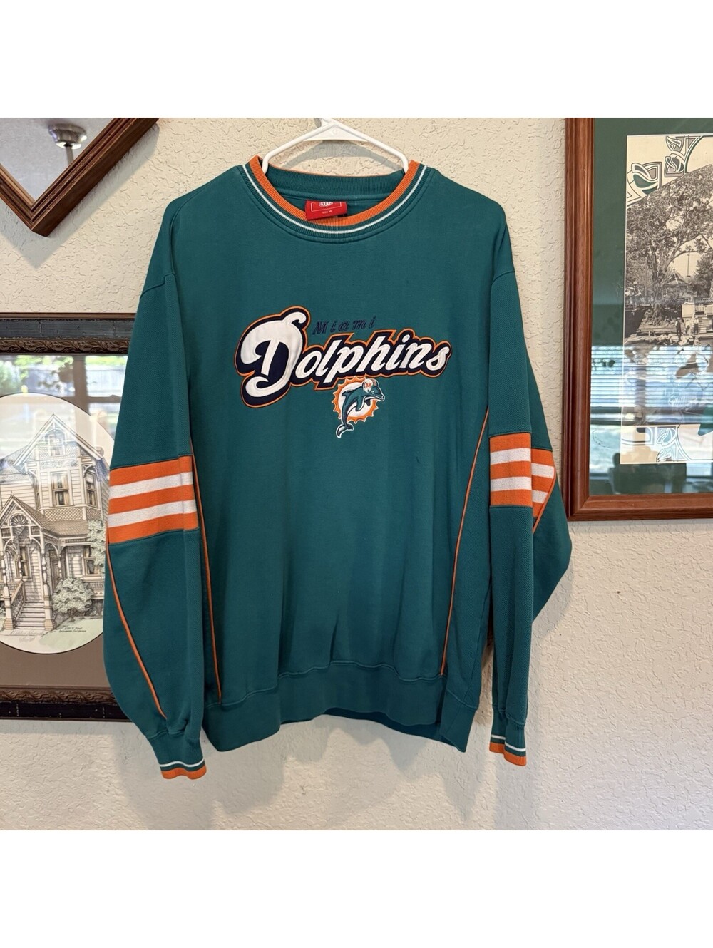 Vintage 90s Miami Dolphins Football Fleece Lined Crewneck Sweatshirt USA Medium